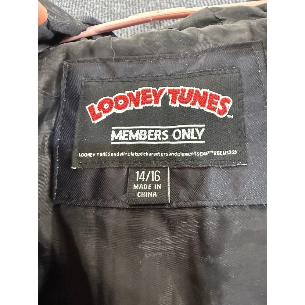 Members Only Looney Tunes Puffer Jacket Boys 14/16 Bugs Bunny Daffy Duck Black